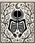 Black Skeleton Crescent Moon Stars Rug