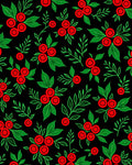 Red Berry Green Foliage Black Background Rug