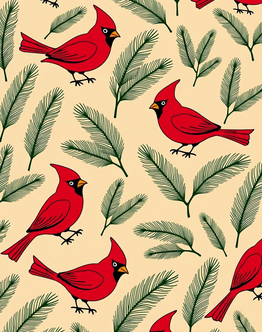 Red Cardinals Green Pine Branches Rug