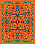 Vibrant Orange Floral Medallion Border Rug