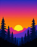 Vibrant Sunset Forest Mountain Landscape Rug