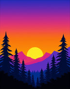 Vibrant Sunset Forest Mountain Landscape Rug
