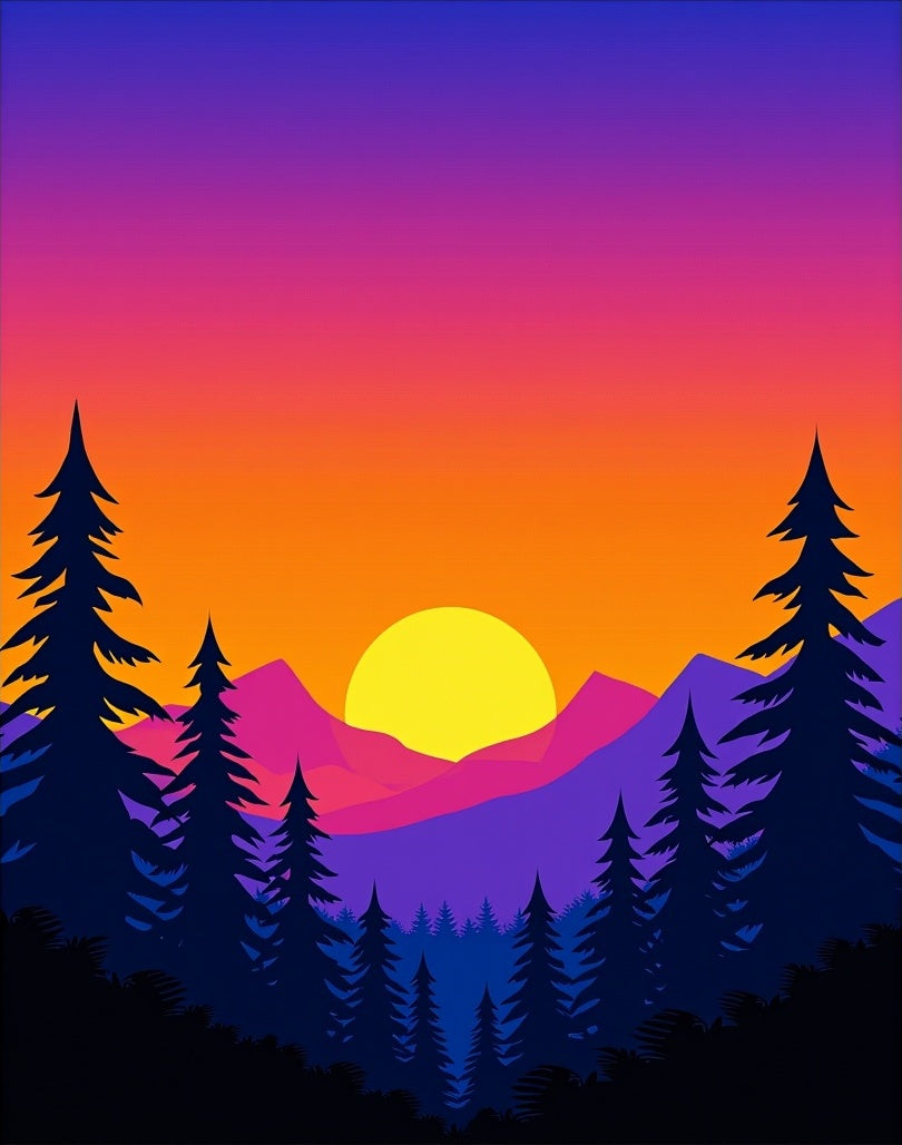Vibrant Sunset Forest Mountain Landscape Rug
