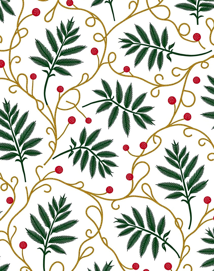 Verdant Leaf Red Berry Vine Rug