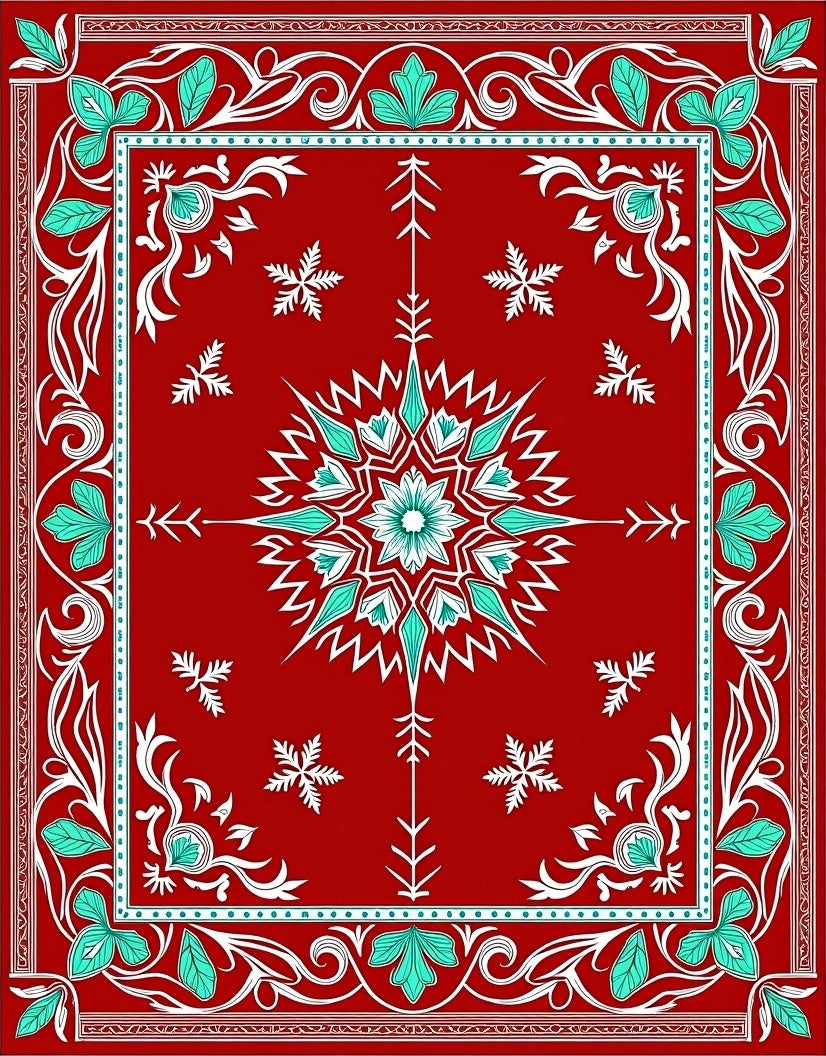 Crimson Teal Floral Medallion Border Rug