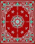 Crimson Teal Floral Medallion Border Rug