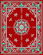 Crimson Teal Floral Medallion Border Rug