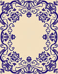 Deep Blue Floral Scroll Frame Rug