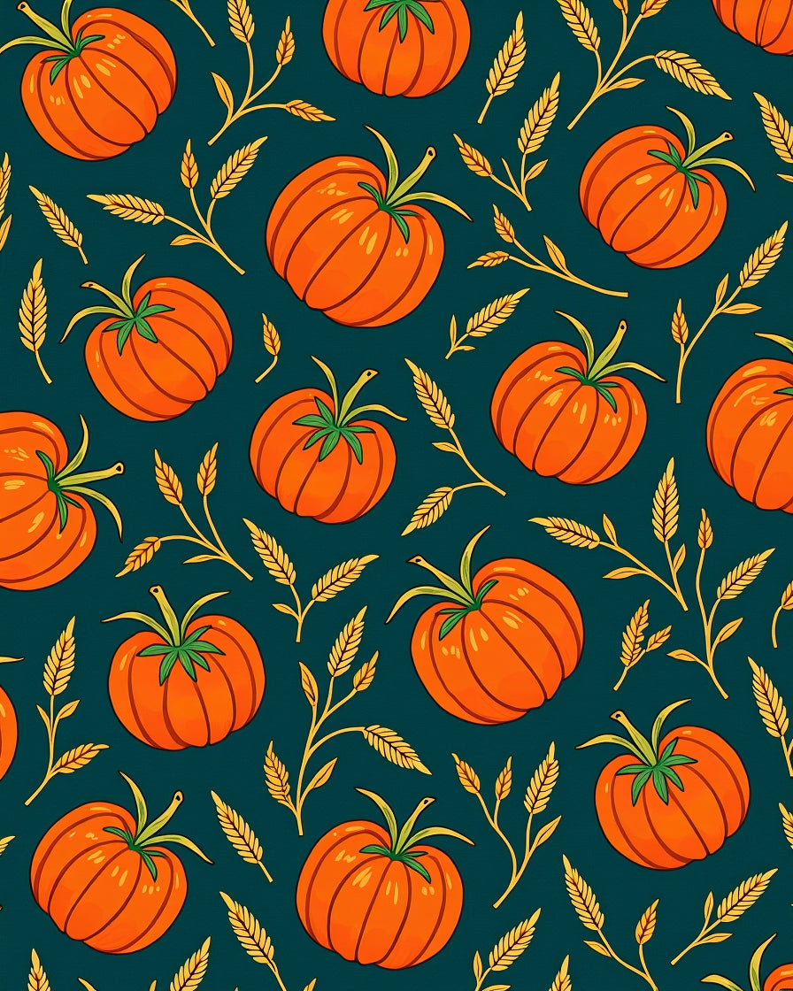Orange Pumpkin Wheat Field Pattern Rug