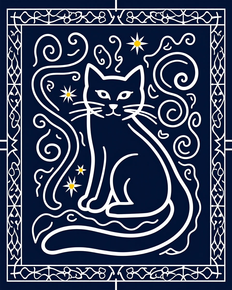 Whimsical Night Sky Cat Swirls Rug