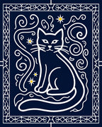 Whimsical Night Sky Cat Swirls Rug