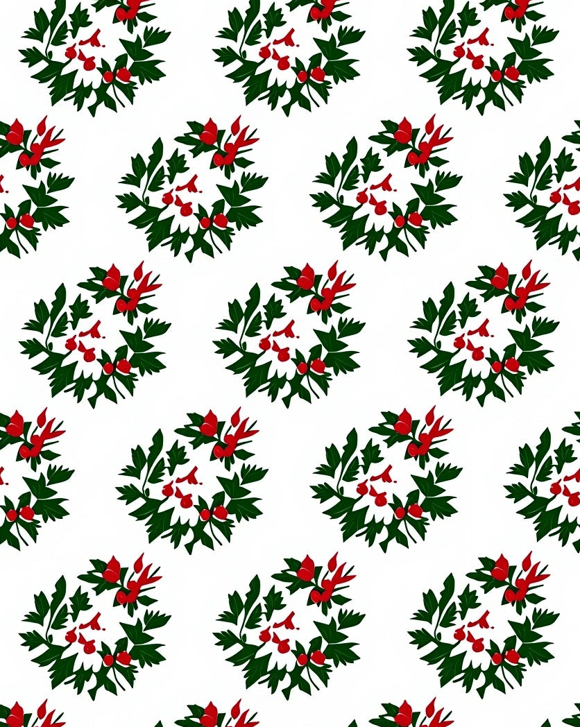 Green Red Berry Wreath Repeating Rug