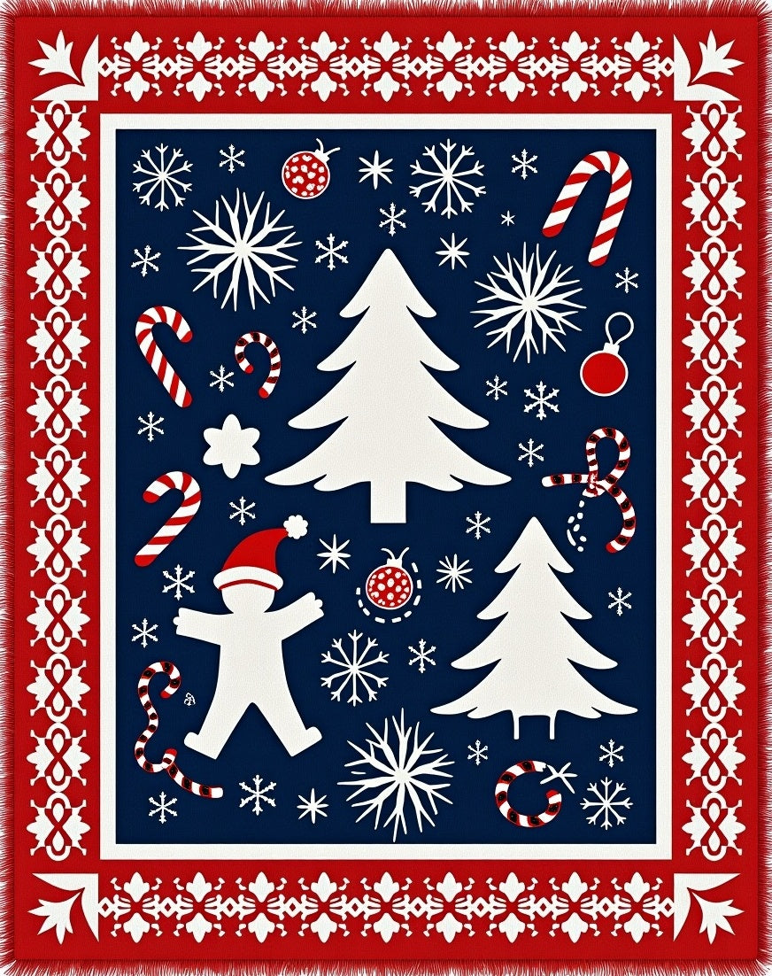 Festive Red White Christmas Trees Rug