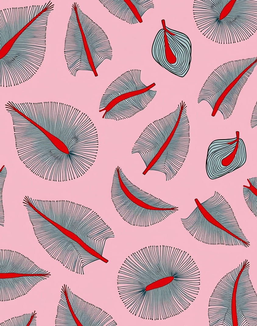 Pink Red Abstract Leafy Shapes Rug