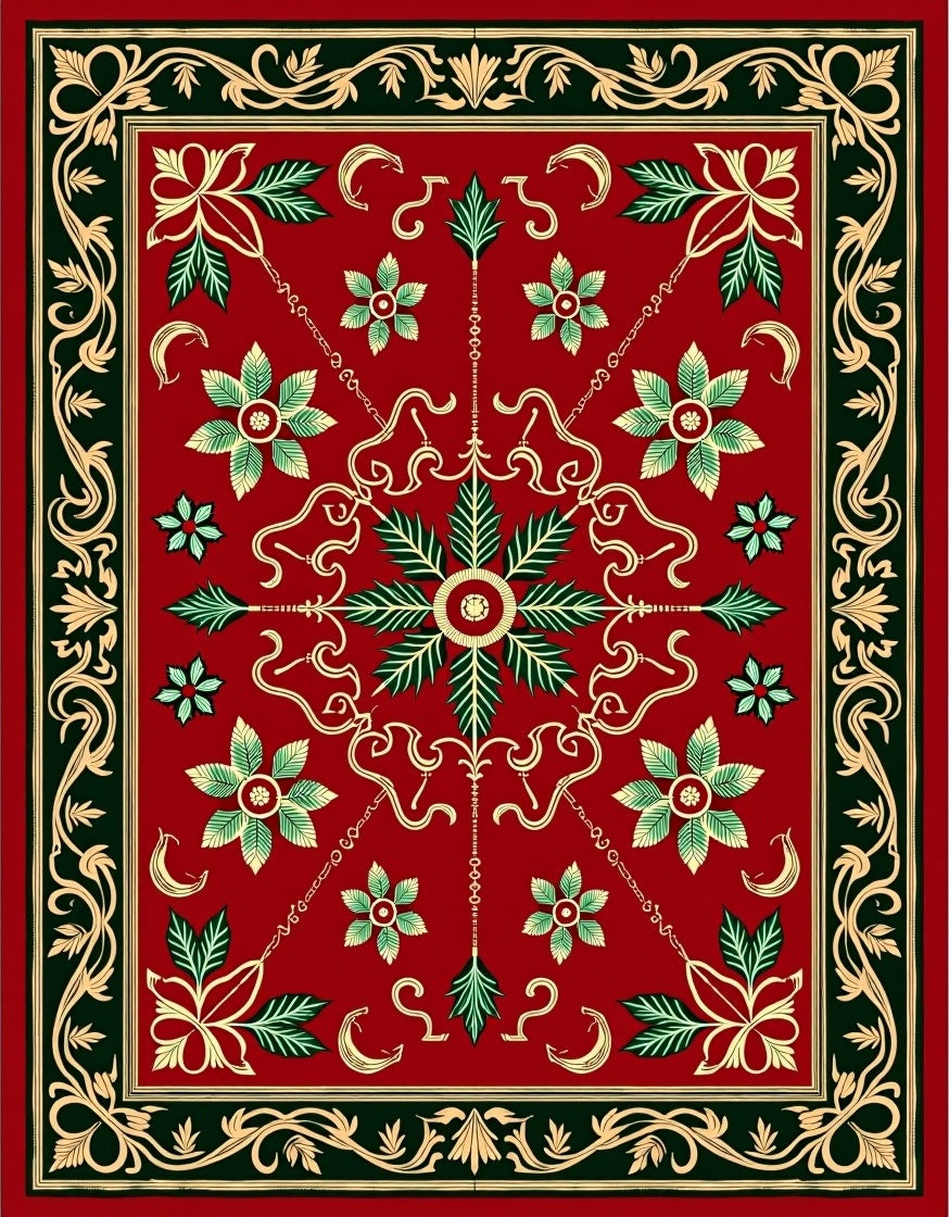 Ornate Red Floral Medallion Tapestry Rug
