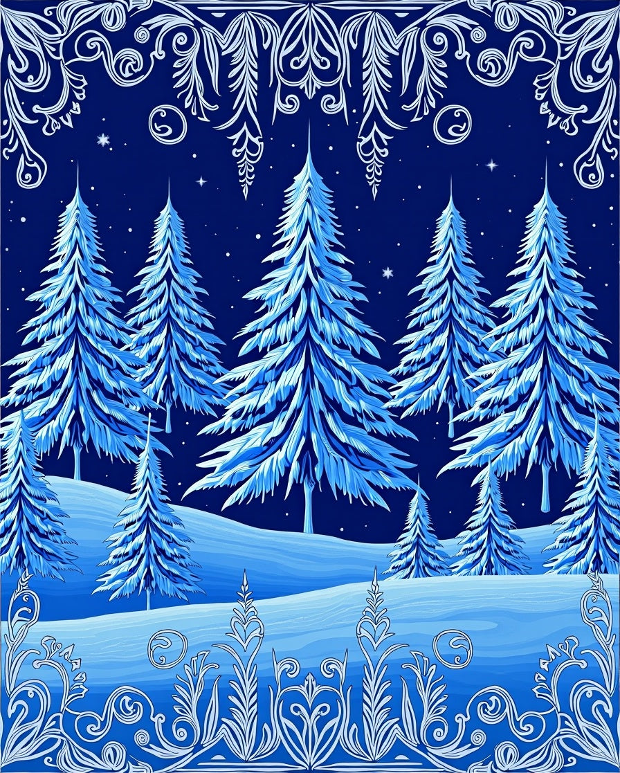 Snowy blue pine forest winter landscape Rug