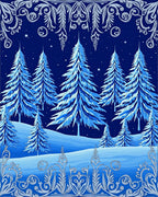 Snowy blue pine forest winter landscape Rug