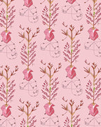 Pink Botanical Sketch Repeating Pattern Rug