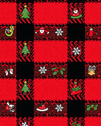 Red Black Buffalo Plaid Christmas Icons Rug