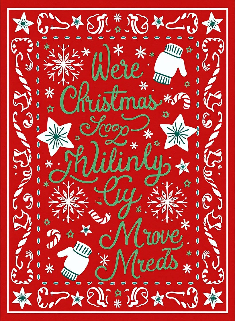 Christmas Mittens Snowflakes Candy Canes Red Rug