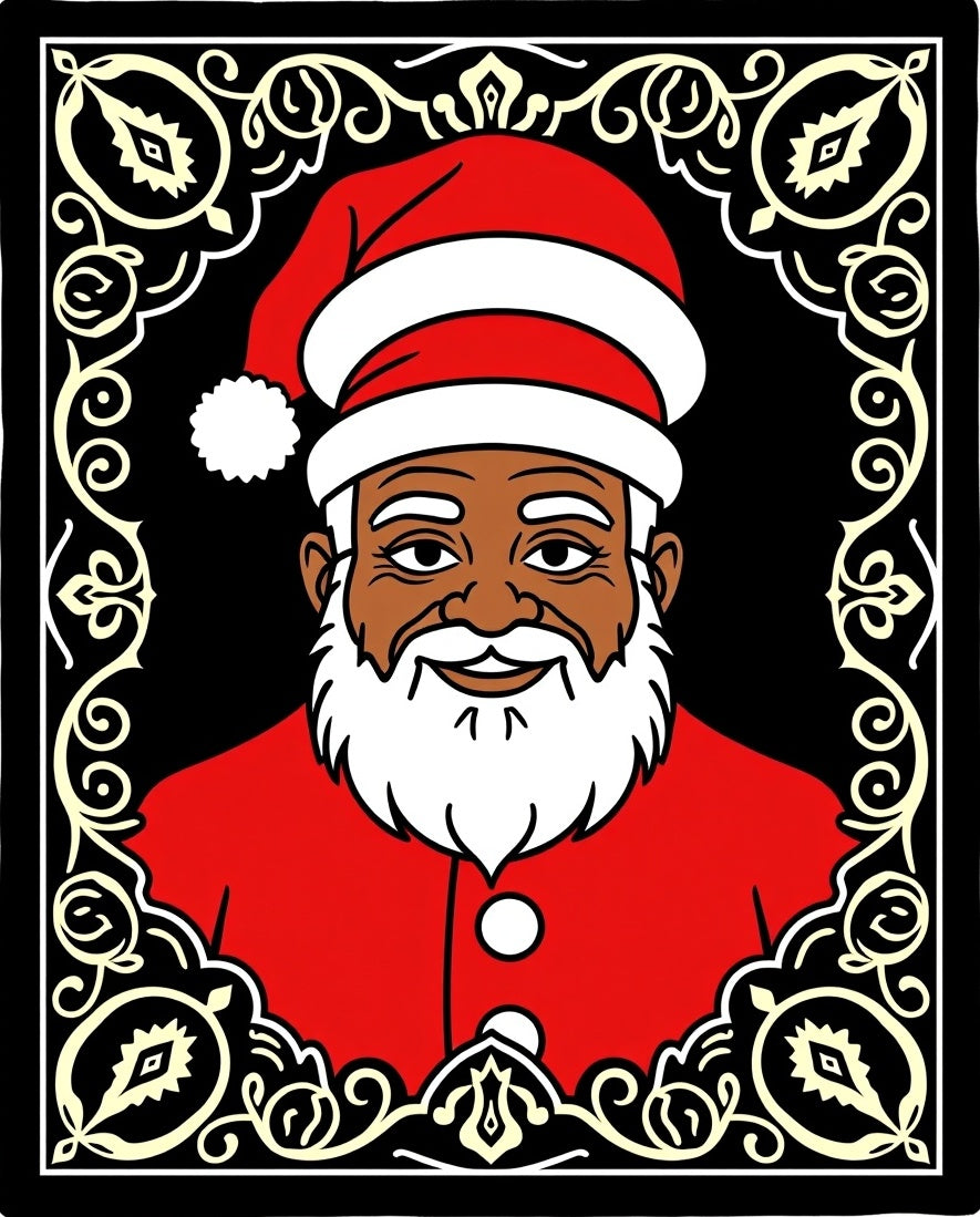 Festive Black Santa Portrait Frame Rug