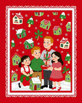 Merry Christmas Family Village Scene Rug