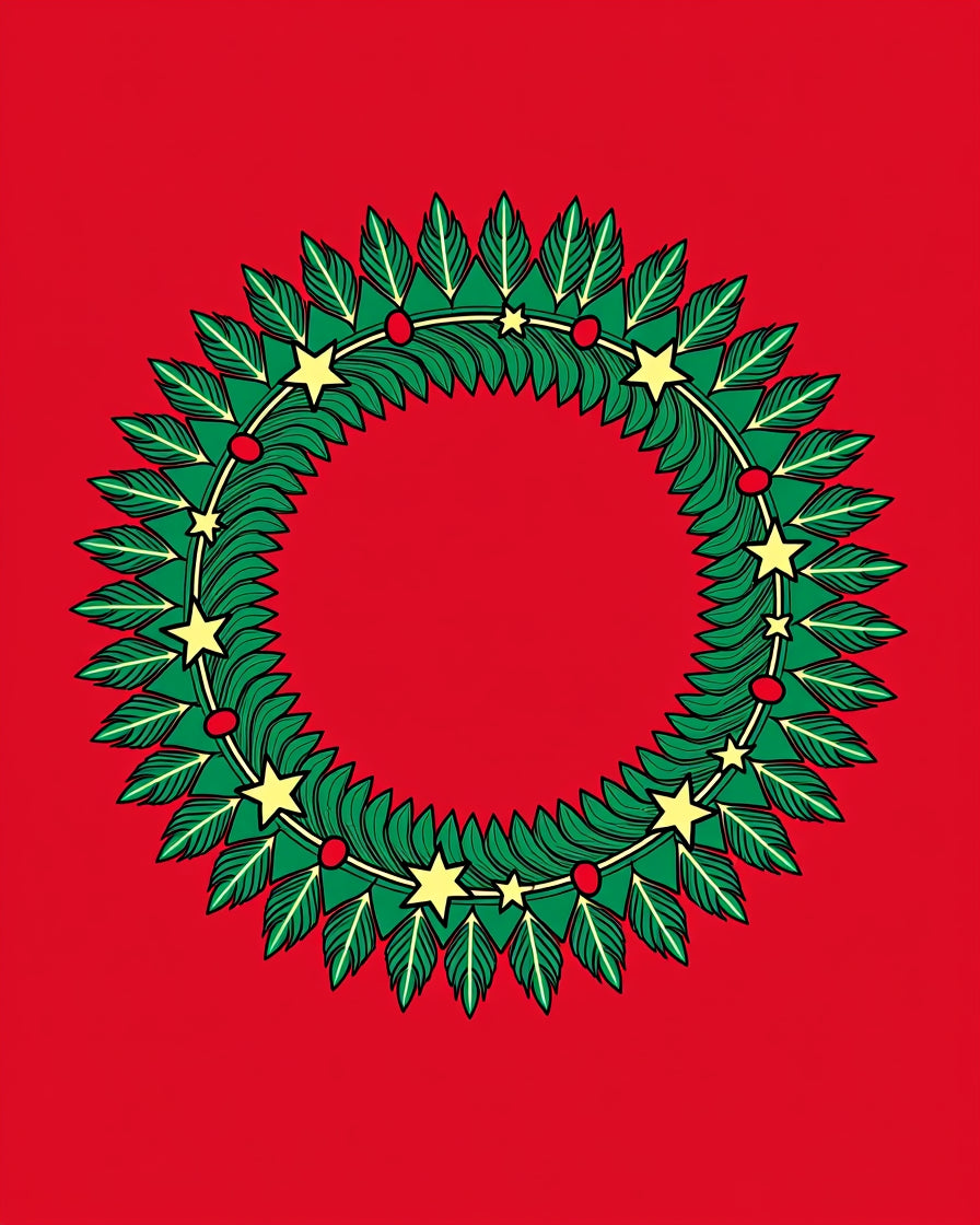 Green Leafy Garland With Yellow Stars Rug