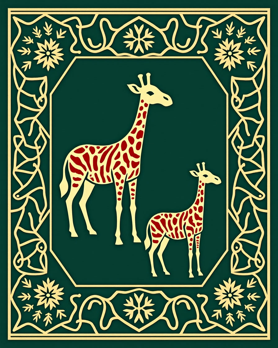 Emerald Red Giraffe Savannah Frame Rug