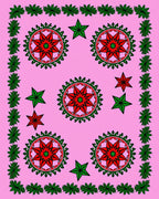 Pink Red Green Star Medallion Border Rug