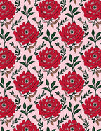 Crimson Red Garden Flower Repeat Rug