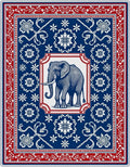 Grand Elephant Blue Red Floral Rug