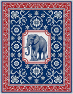 Grand Elephant Blue Red Floral Rug