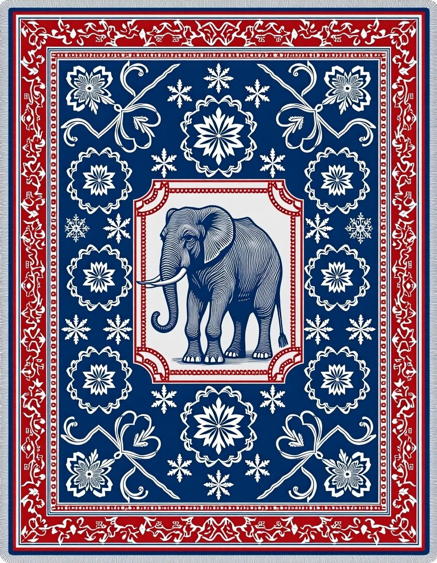 Grand Elephant Blue Red Floral Rug