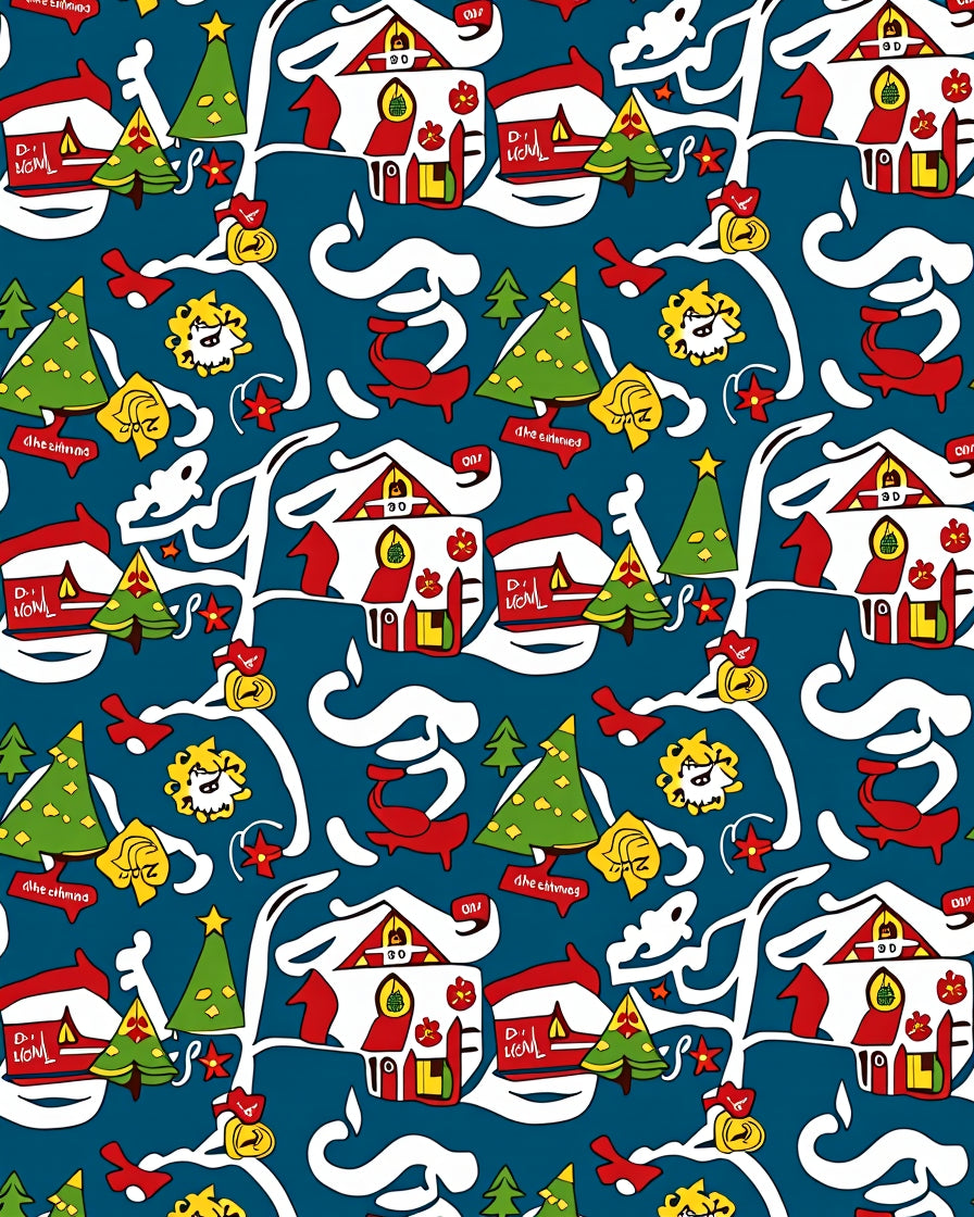 Whimsical Christmas Village Tree Motif Rug