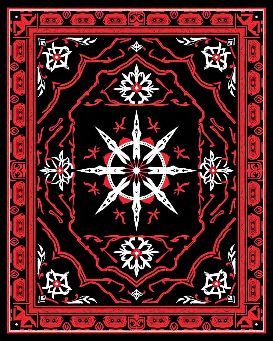 Cardinal Red Geometric Starburst Rug