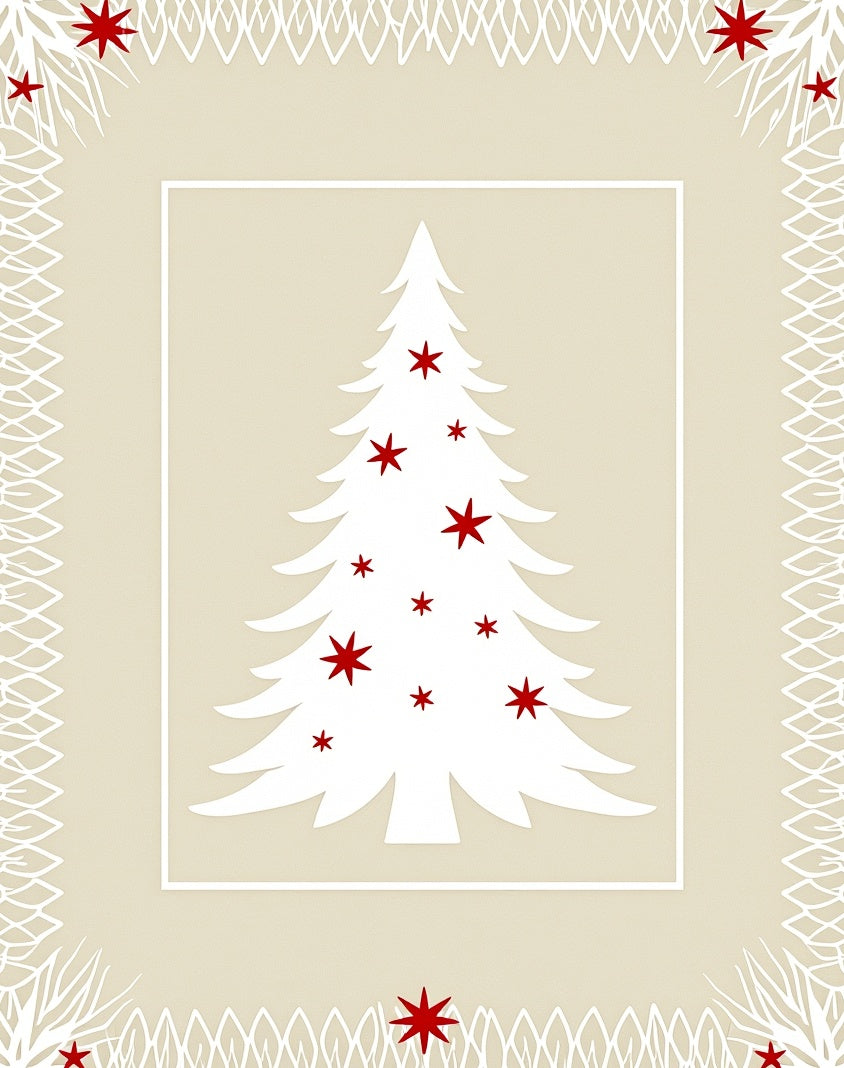 Simple White Christmas Tree Red Stars Rug
