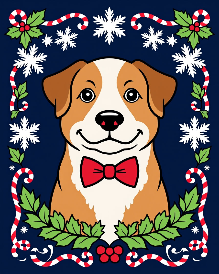 Festive Dog Holly Candy Cane Snowflakes Rug