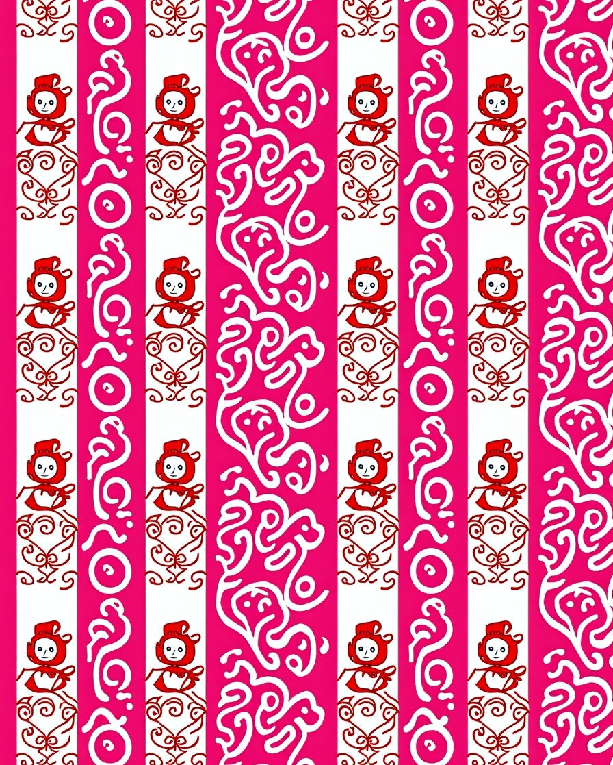 Pink White Whimsical Character Stripe Rug