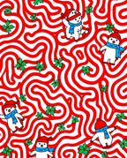 Jolly Snowmen Red Swirl Holiday Rug