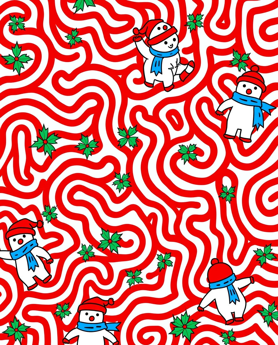 Jolly Snowmen Red Swirl Holiday Rug