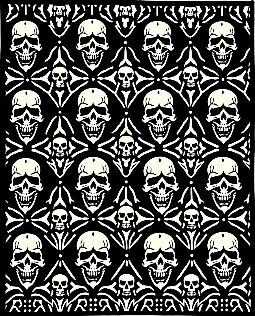 Black White Skull Bone Medallion Rug