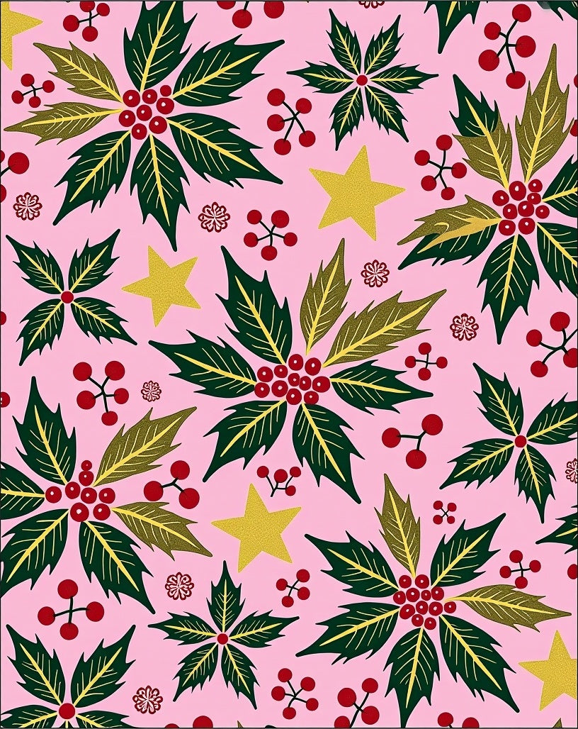 Pink Festive Holly Berry Star Rug