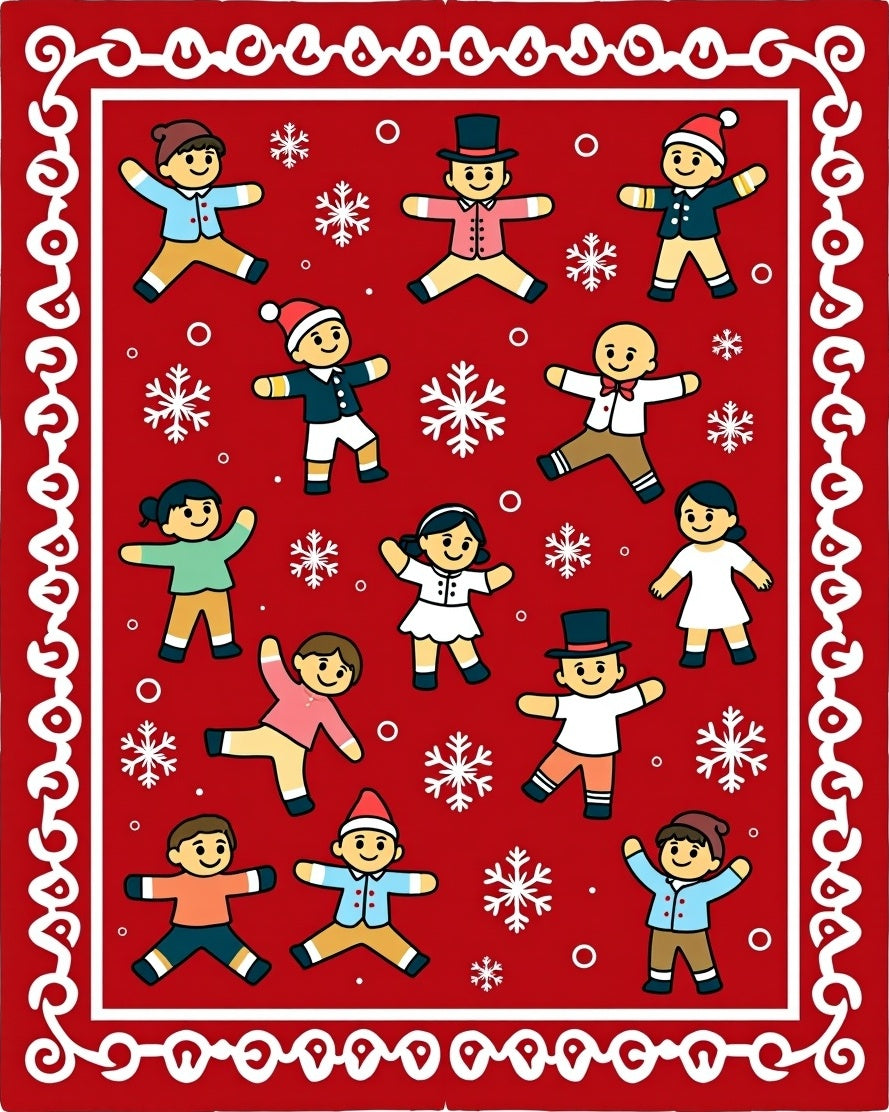 Festive Red Christmas Kids Snowflakes Border Rug