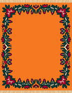 Vibrant Orange Floral Border Rug