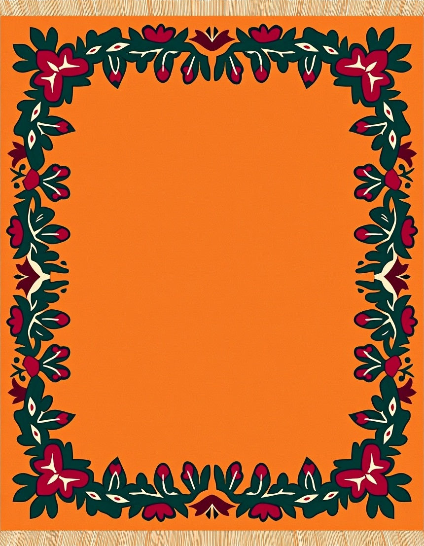 Vibrant Orange Floral Border Rug