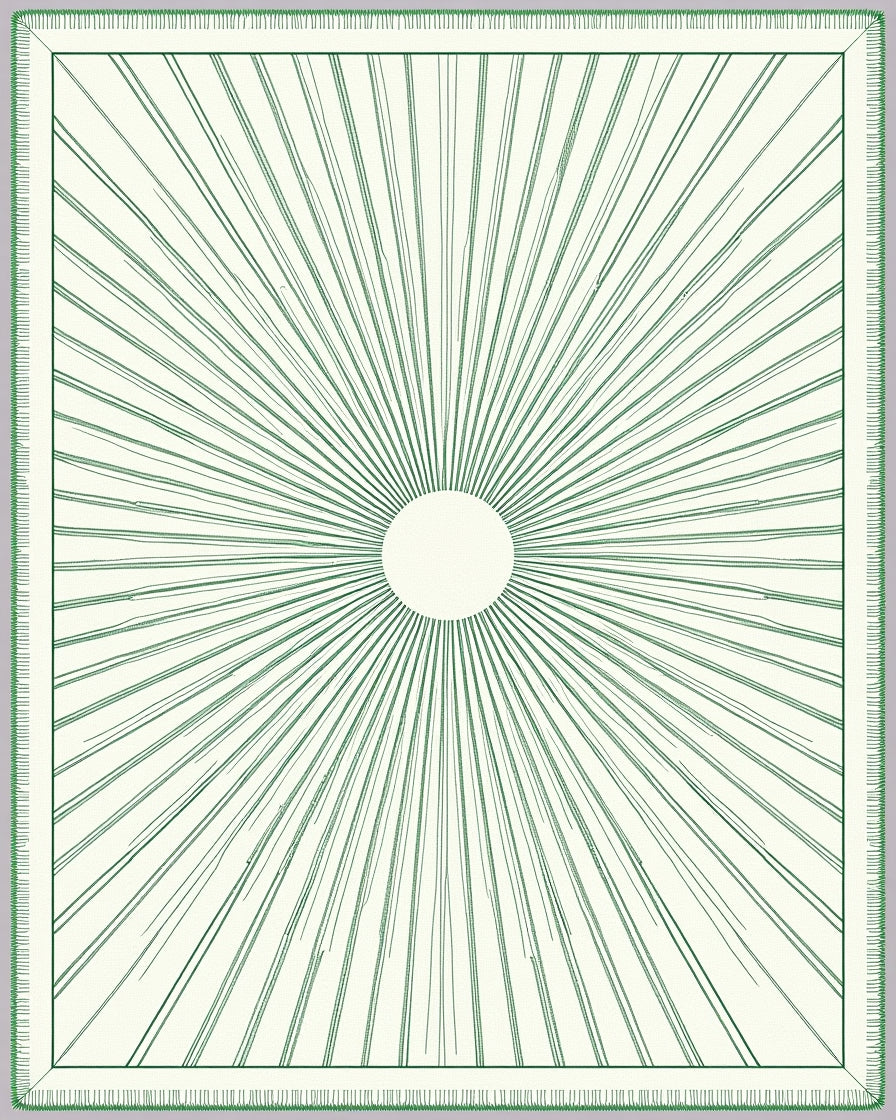 Radiant Green Sunburst Circle Cream Rug