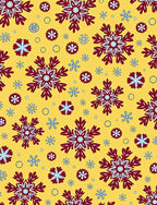 Crimson White Snowflake Collage Yellow Rug
