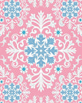 Pink Blue Snowflake Floral Scroll Rug