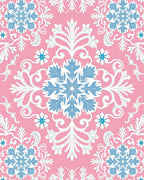 Pink Blue Snowflake Floral Scroll Rug