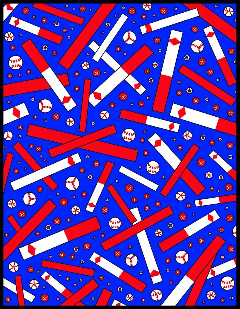 Red White Baseball Blue Jumble Rug